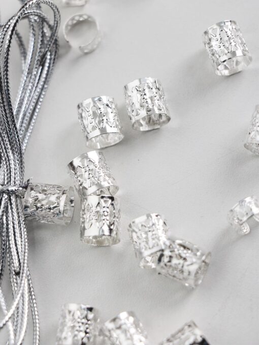 SHEIN 36pcs Silver Metal Hair Bands & Rings Set, Star Shaped Dreadlocks Hair - Image 3