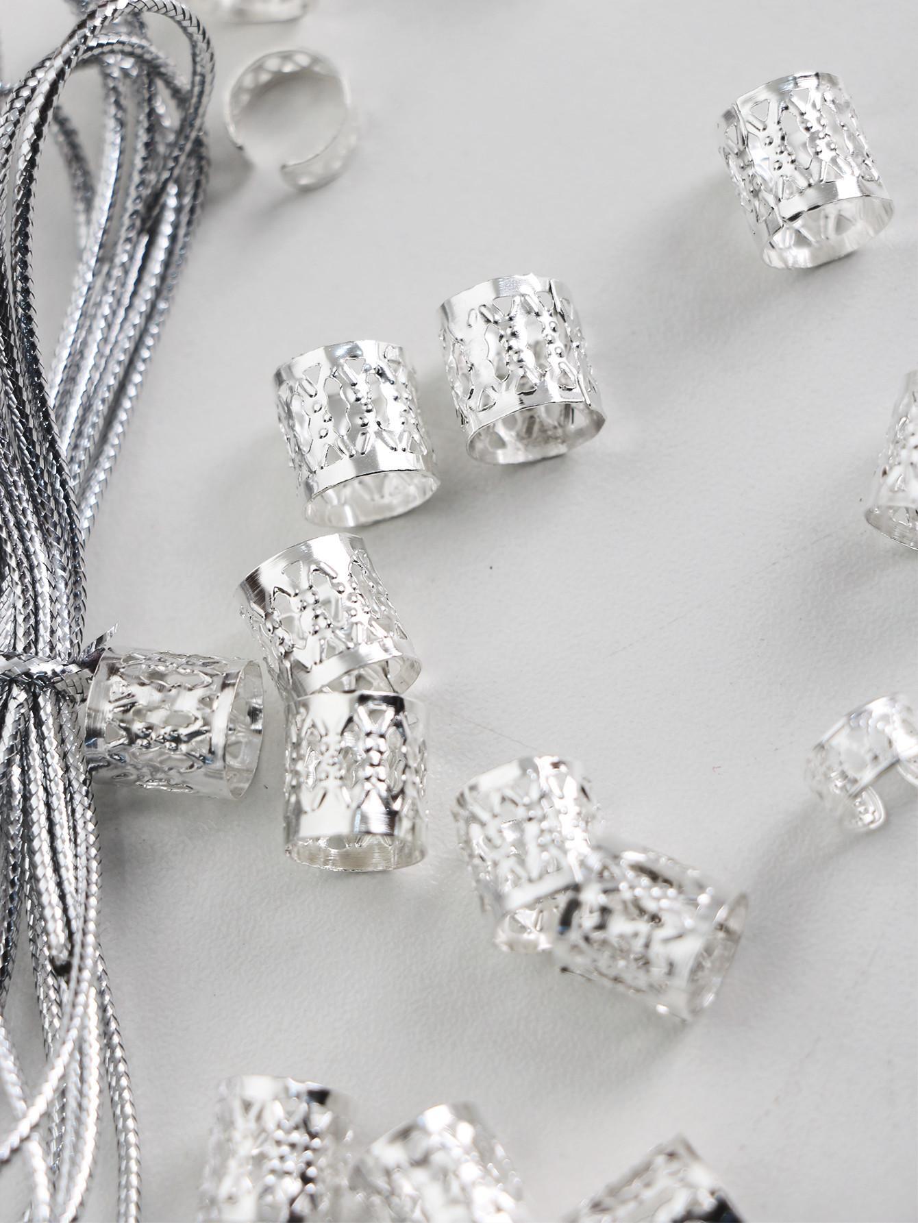 SHEIN 36pcs Silver Metal Hair Bands & Rings Set, Star Shaped Dreadlocks Hair - Image 3