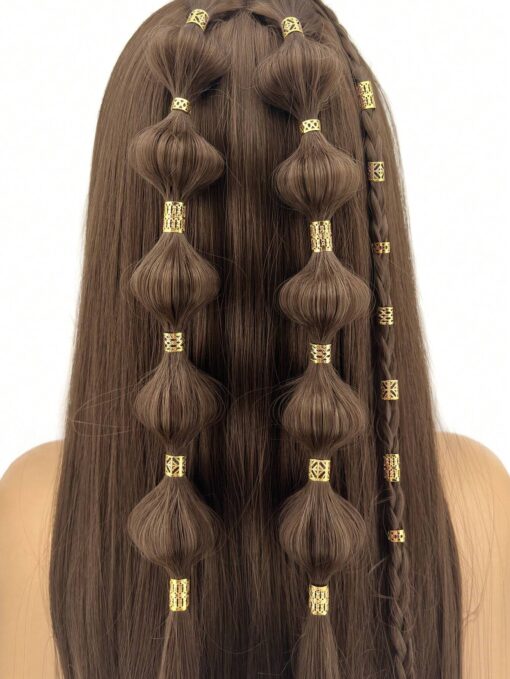 SHEIN 40Pcs Alloy Hair Jewelry For Braids, Multi Style Hair Cuffs Adjustable Metal Gold