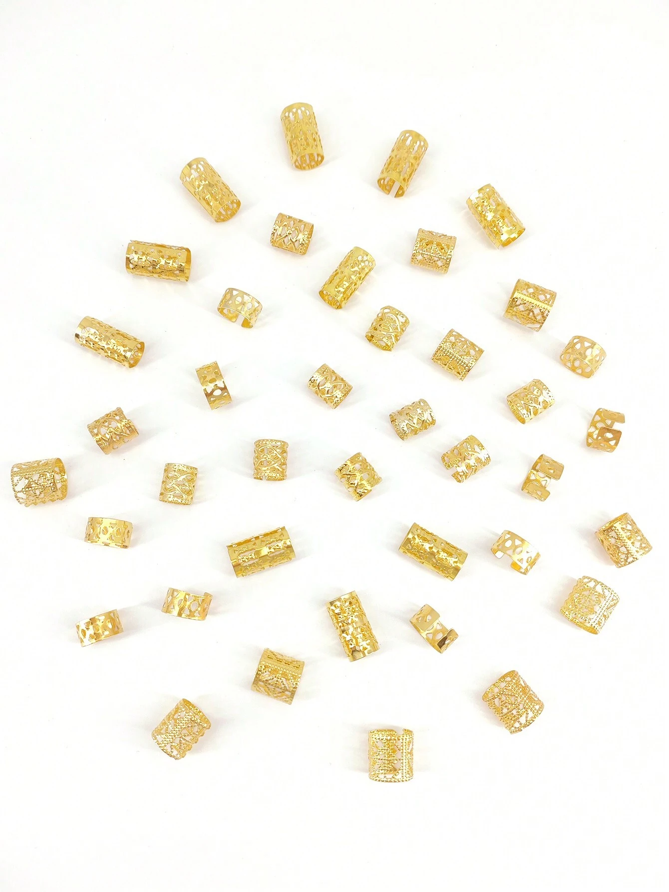 SHEIN 40Pcs Alloy Hair Jewelry For Braids, Multi Style Hair Cuffs Adjustable Metal Gold - Image 2