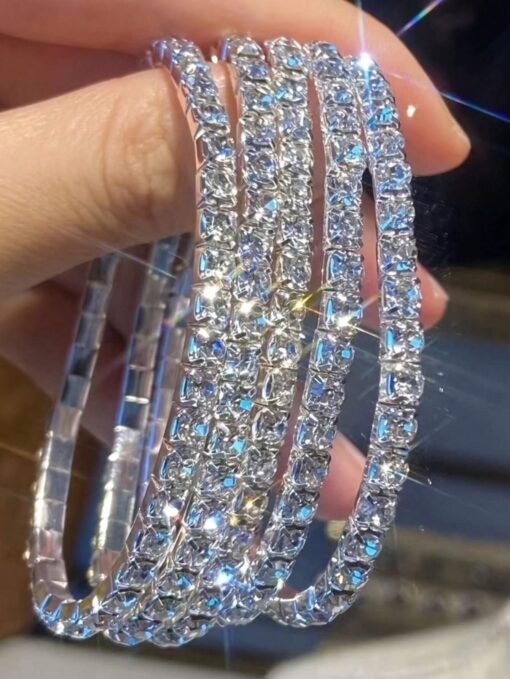 SHEIN 5pcs Glittering Rhinestone Beaded Elastic Bracelets - Image 2