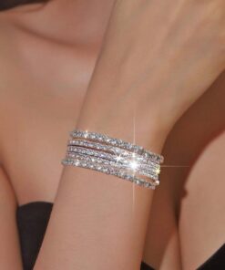 SHEIN 5pcs Glittering Rhinestone Beaded Elastic Bracelets