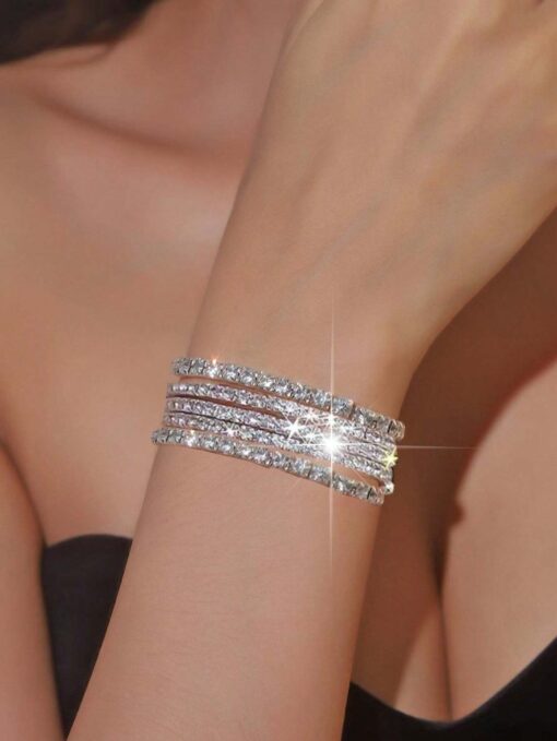 SHEIN 5pcs Glittering Rhinestone Beaded Elastic Bracelets