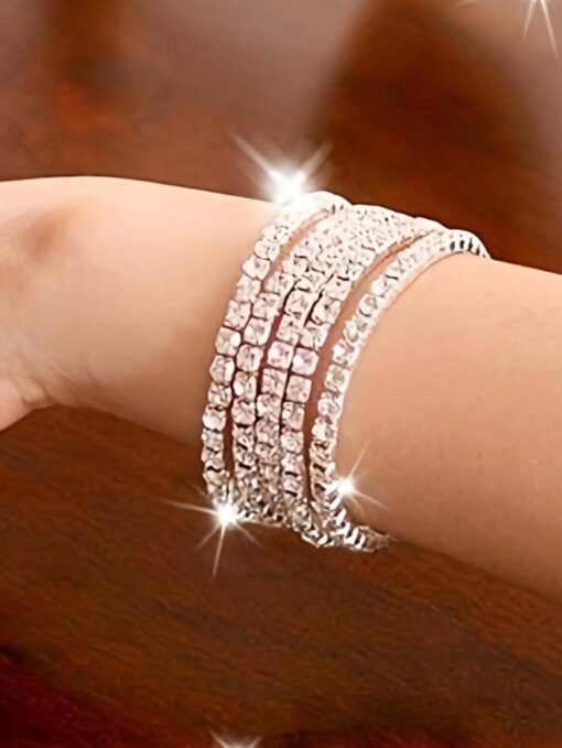 SHEIN 5pcs Glittering Rhinestone Beaded Elastic Bracelets - Image 4