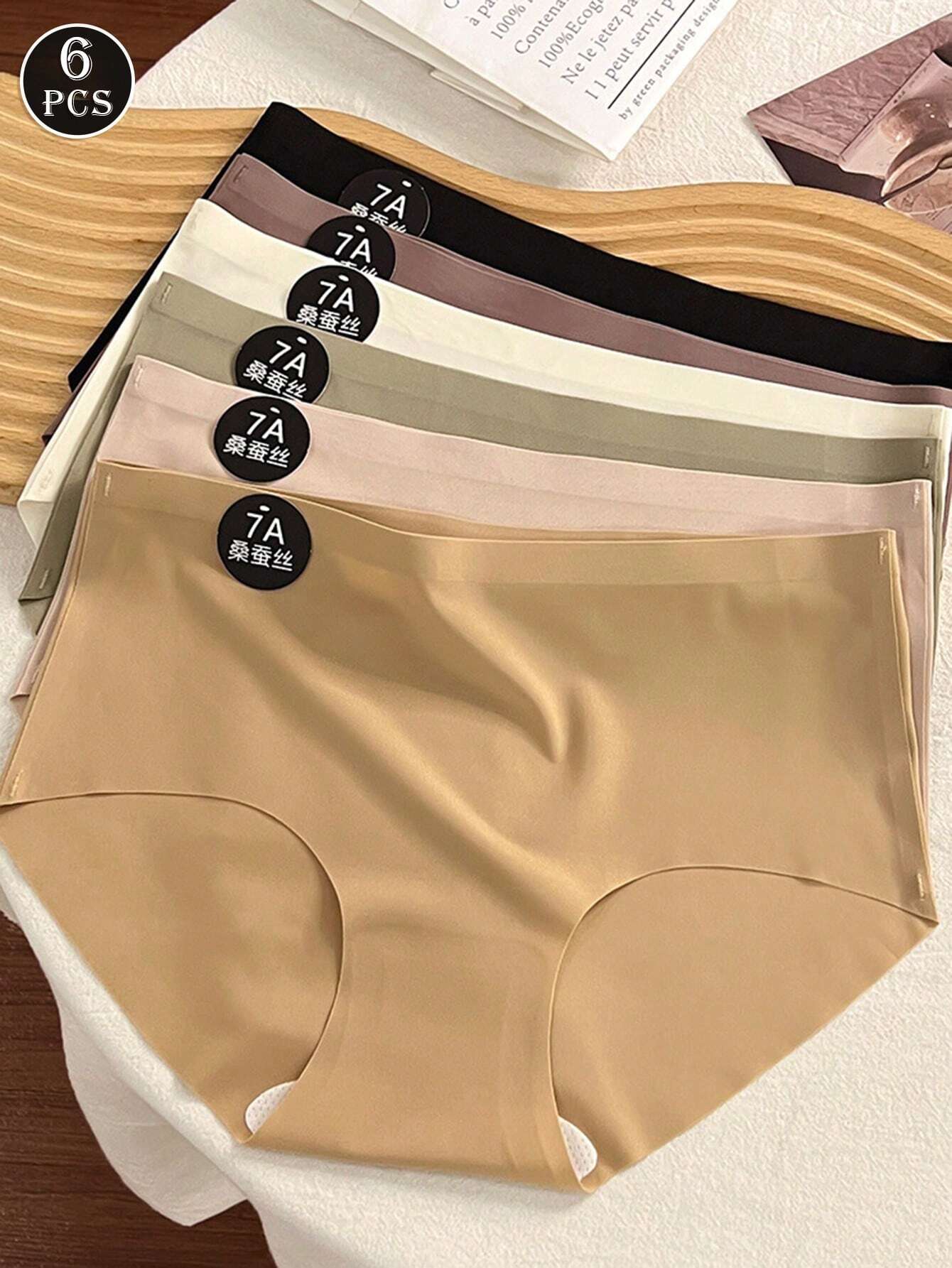 6PCS Seamless Comfortable Briefs, Solid Color, Seamless Sexy Panties