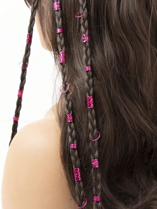 SHEIN 80pcs Mixed Pink Dreadlocks Set, Unique Street Style Braids Hair Beads