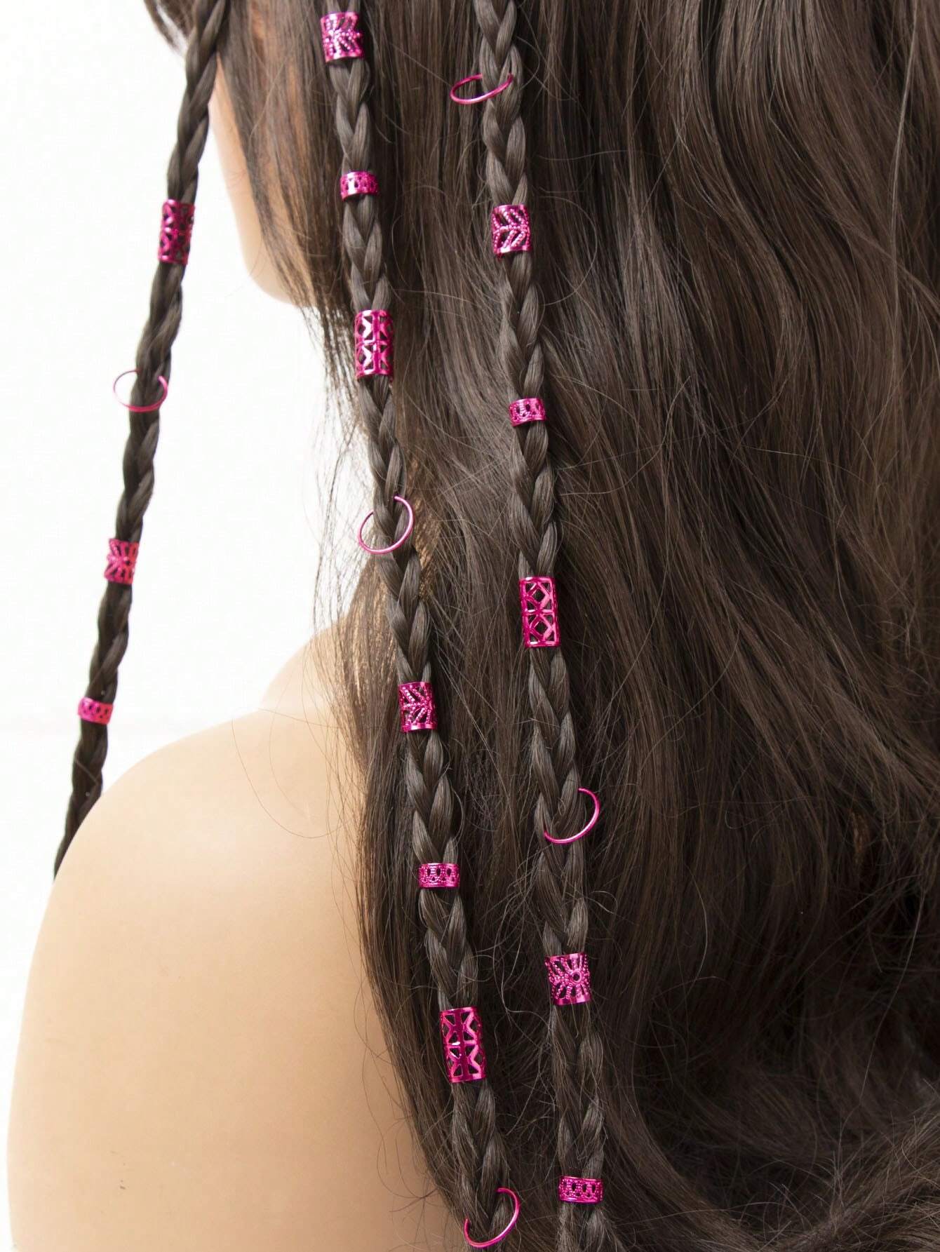 SHEIN 80pcs Mixed Pink Dreadlocks Set, Unique Street Style Braids Hair Beads