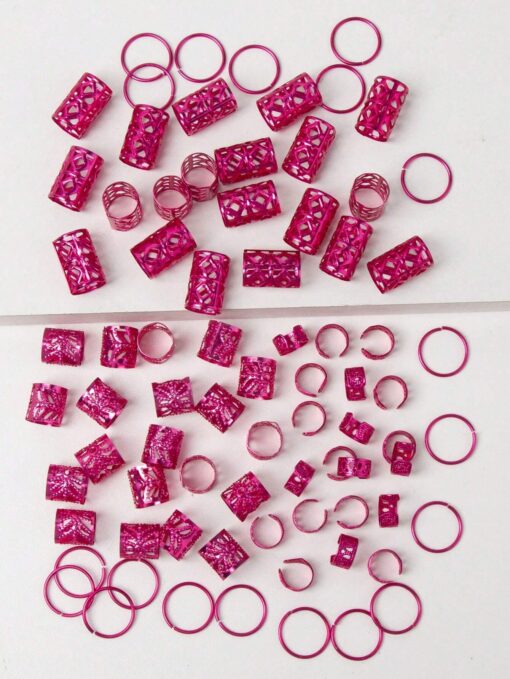 SHEIN 80pcs Mixed Pink Dreadlocks Set, Unique Street Style Braids Hair Beads - Image 2