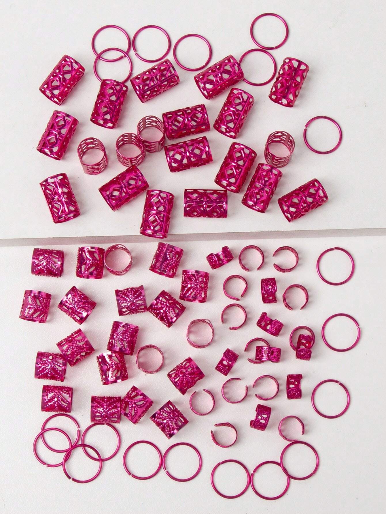 SHEIN 80pcs Mixed Pink Dreadlocks Set, Unique Street Style Braids Hair Beads - Image 2