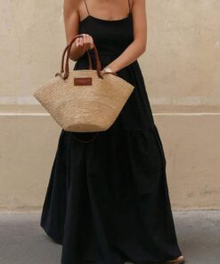SHEIN INAWLY Women's Solid Color Simple Casual Backless Spaghetti Strap Black Dress