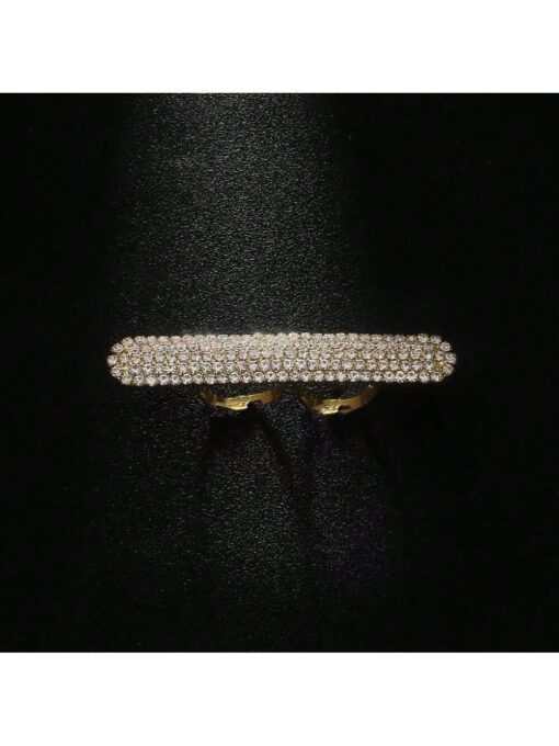 SHEIN Luxury Y2K Multi-Row Rhinestone Crystal Double Finger Ring - Image 3