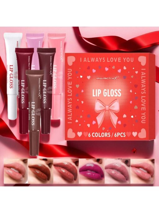 SHEIN MISS FACTORX 6pcs Box 6 Color Lip Gloss Set Unique Gift Set