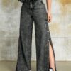 SHEIN Rave Y2K Street Vintage High Waist Metal Buckle Side Slant Pocket Wide Leg Jeans