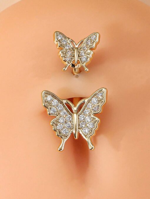 Rhinestone Decor Butterfly Design Navel Belly Ring