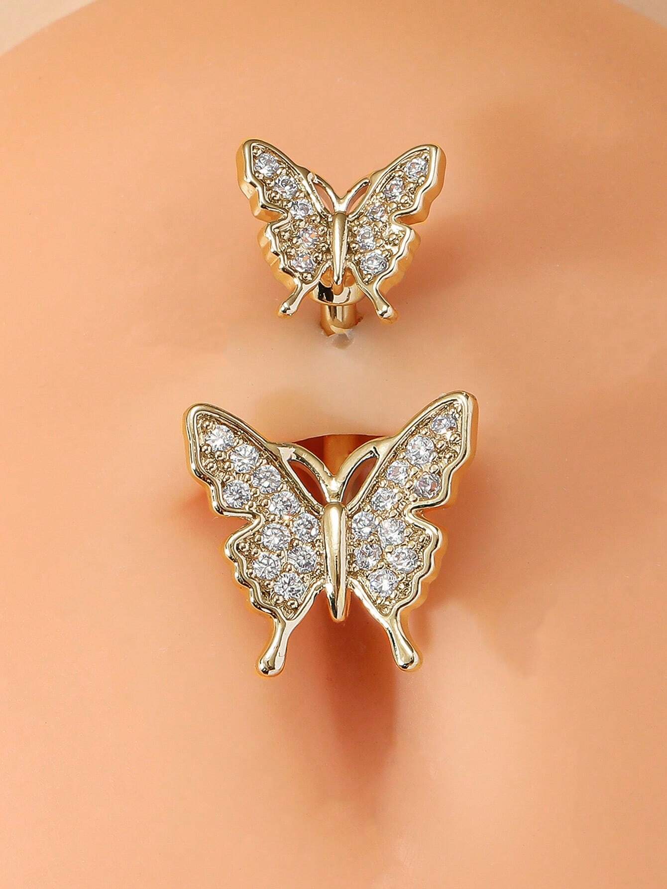 Rhinestone Decor Butterfly Design Navel Belly Ring