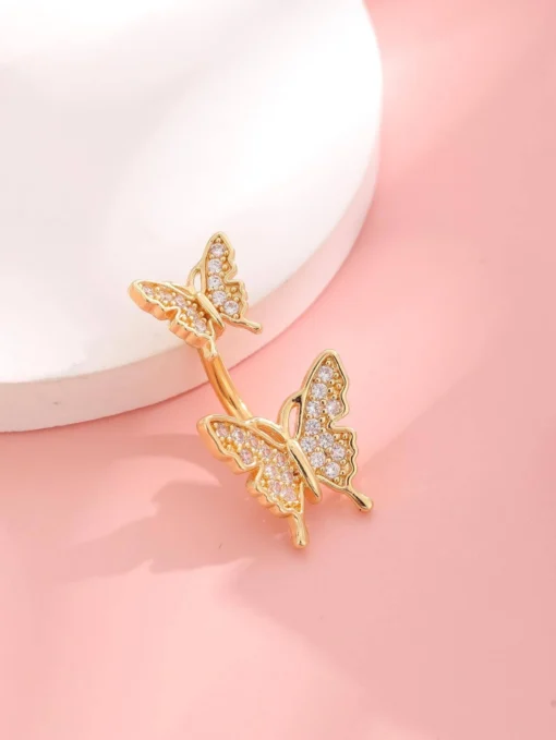 SHEIN Rhinestone Decor Butterfly Design Navel Belly Ring - Image 3