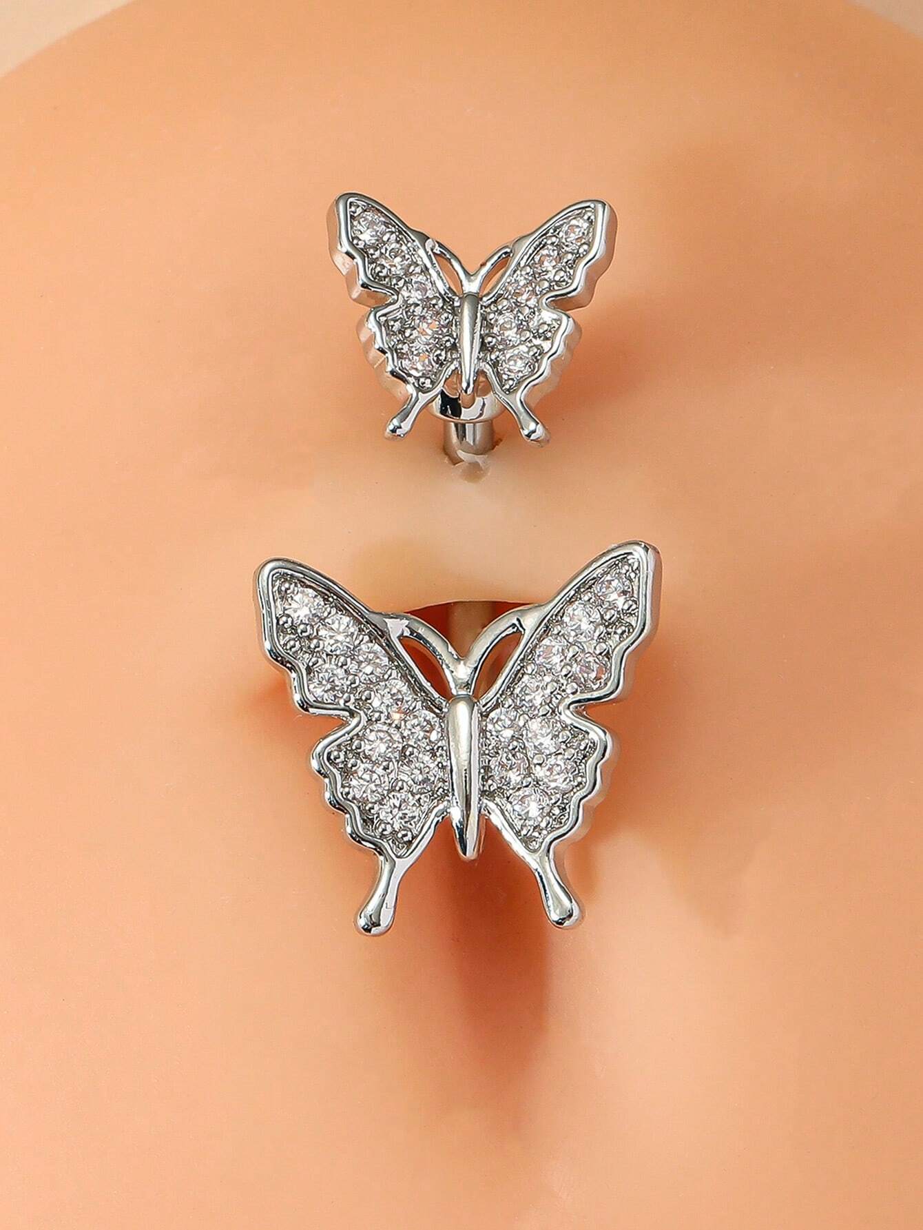 SHEIN Rhinestone Decor Butterfly Design Navel Belly Ring - Image 4