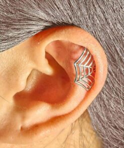 SHEIN 1pc Goth Dark Unique Style Spider Web Ear Stud, Silver Plated