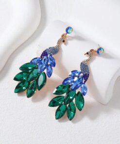 SHEIN 2pcs Vintage Peacock Dangle Earrings For Women Girls Plated Green Crystal