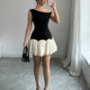 SHEIN Raffinéa Dark And Light Color Block Woven Twill Splicing Organza Design