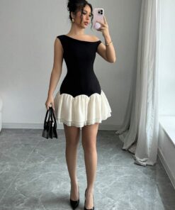 SHEIN Raffinéa Dark And Light Color Block Woven Twill Splicing Organza Design