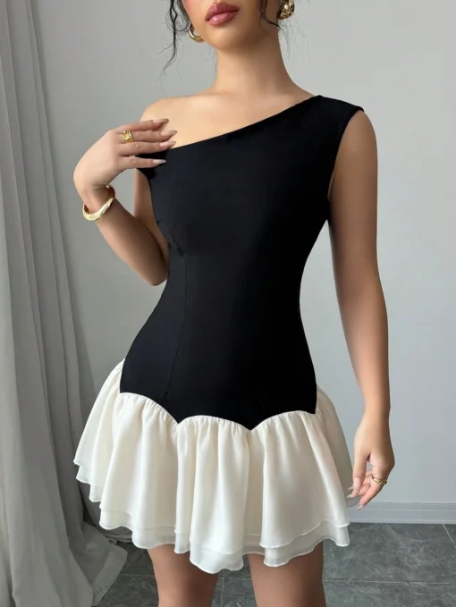 SHEIN Raffinéa Dark And Light Color Block Woven Twill Splicing Organza Design - Image 4