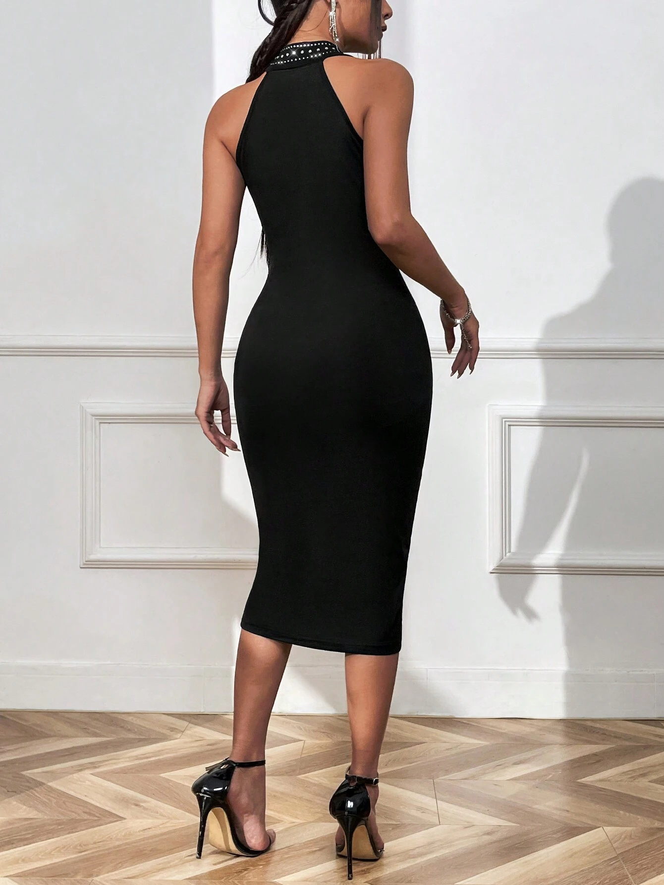 SHEIN Allurite Women's Sparkly Hollow Out Halterneck Bodycon Dress - Image 2