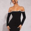 SHEIN BAE Off Shoulder Contrast Trim Bodycon Dress