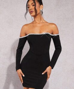 SHEIN BAE Off Shoulder Contrast Trim Bodycon Dress