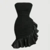 SHEIN MOD Black Strapless Mesh And Asymmetric Pleated Short Women's Dress