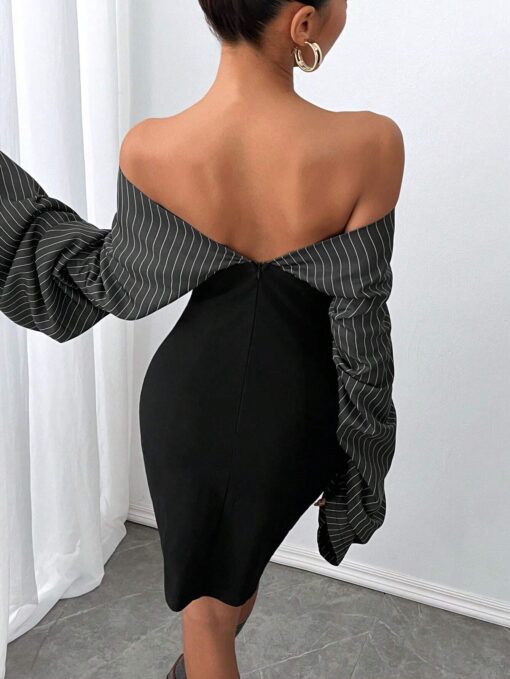 SHEIN SXY 1pc Off-Shoulder Striped Bandeau Mini Dress - Image 2
