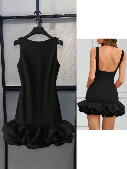 SHEIN SXY Women's Elegant Solid Color Ruffle Hem Sleeveless - Image 2