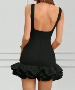 SHEIN SXY Women's Elegant Solid Color Ruffle Hem Sleeveless