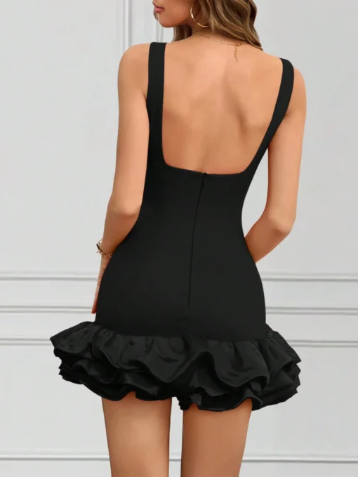 SHEIN SXY Women's Elegant Solid Color Ruffle Hem Sleeveless