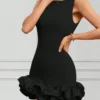 SHEIN SXY Women's Elegant Solid Color Ruffle Hem Sleeveless