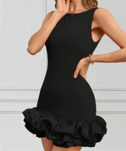 SHEIN SXY Women's Elegant Solid Color Ruffle Hem Sleeveless