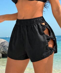 SHEIN Swim Vcay Women's Solid Color Bow Tie Casual Beach Shorts