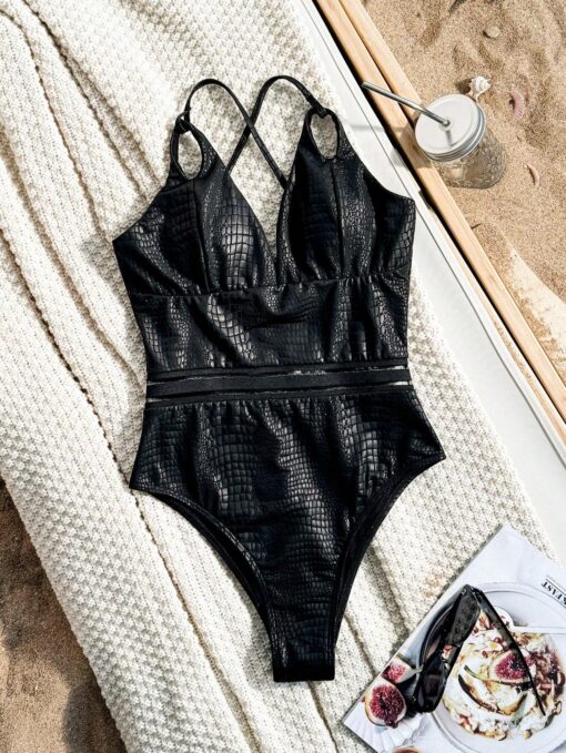 SHEIN Swim Vcay Women's Solid Color Sexy Beachwear One-Piece Swimsuit - Image 3