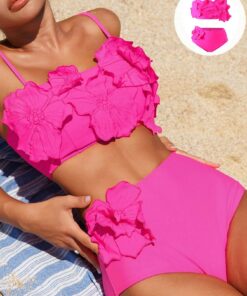 SHEIN Swim Women's Summer Beach Hot Pink Solid Color 3D Flower