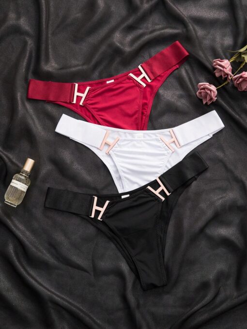 Shein Underwear&Sleepwear Basics 3pack Solid Metal Decoration Panty