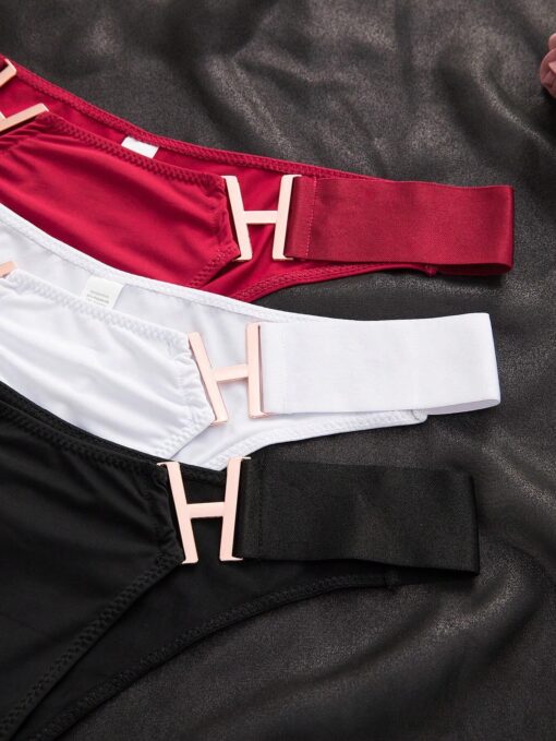 Shein Underwear&Sleepwear Basics 3pack Solid Metal Decoration Panty - Image 3