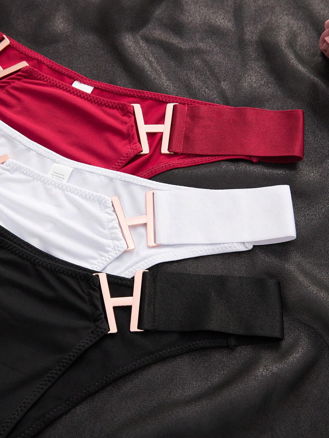 Shein Underwear&Sleepwear Basics 3pack Solid Metal Decoration Panty - Image 3