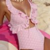 SHEIN Swim Mod Ladies' Beach Vacation Solid Color Jacquard Ruffle Trim One-Piece