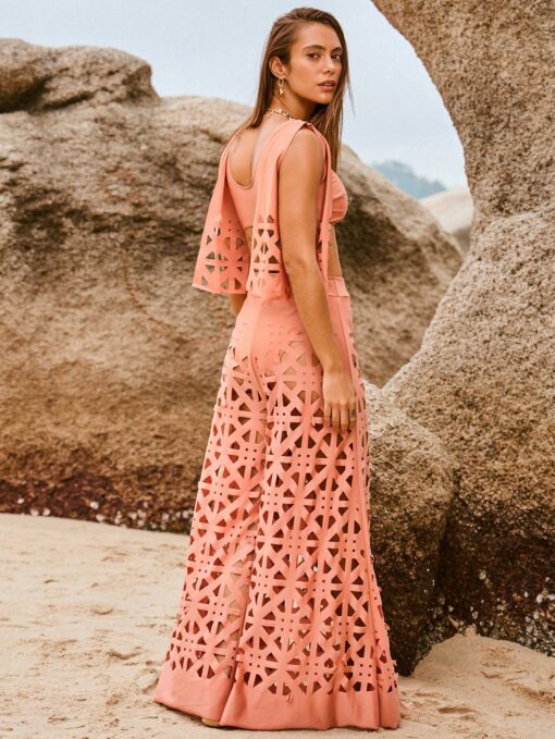 SHEIN Swim Oasis 3pcs Set V-Neck Hollow Sexy High-End Elegant Pants Burnout Craftsmanship Sleeveless - Image 2