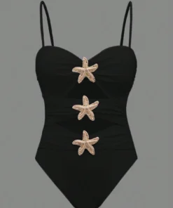 SHEIN Swim Vcay Women's Hollow Star Decor Solid Color Bodysuit