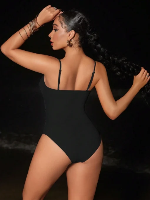 SHEIN Swim Vcay Women's Hollow Star Decor Solid Color Bodysuit - Image 2