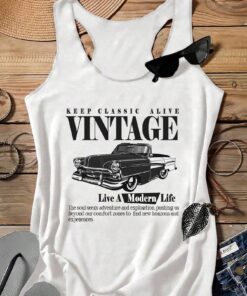 Attitoon Women's Casual Vintage Car Graphic Muscle Tank Top