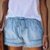 SHEIN Drawstring Waist Raw Cut Shorts
