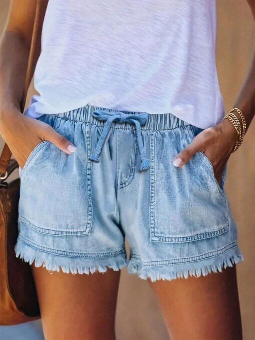 SHEIN Drawstring Waist Raw Cut Shorts - Image 3
