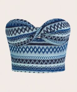 SHEIN ICON Geo Print Twist Front Tube Crop Women Top